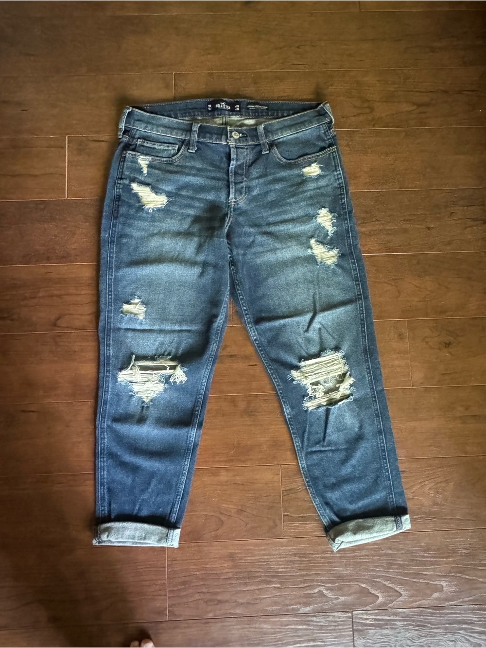 Hollister Women's Distressed Blue Low-Rise Boyfriend Jeans
